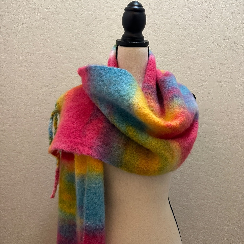 Rainbow Cozy Fringe Plush Scarf - Picture 3 of 4